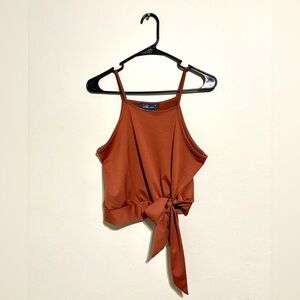 Lark & Grey Women’s Junior’s Burnt Orange Front Tie Crop Tank Top Size S